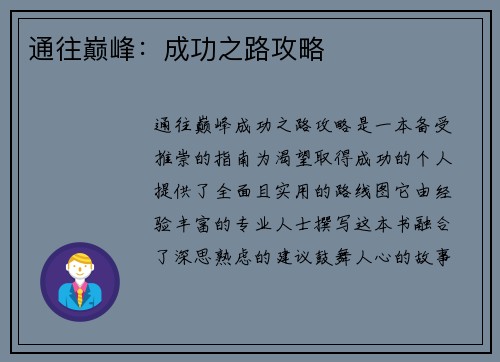 通往巅峰：成功之路攻略